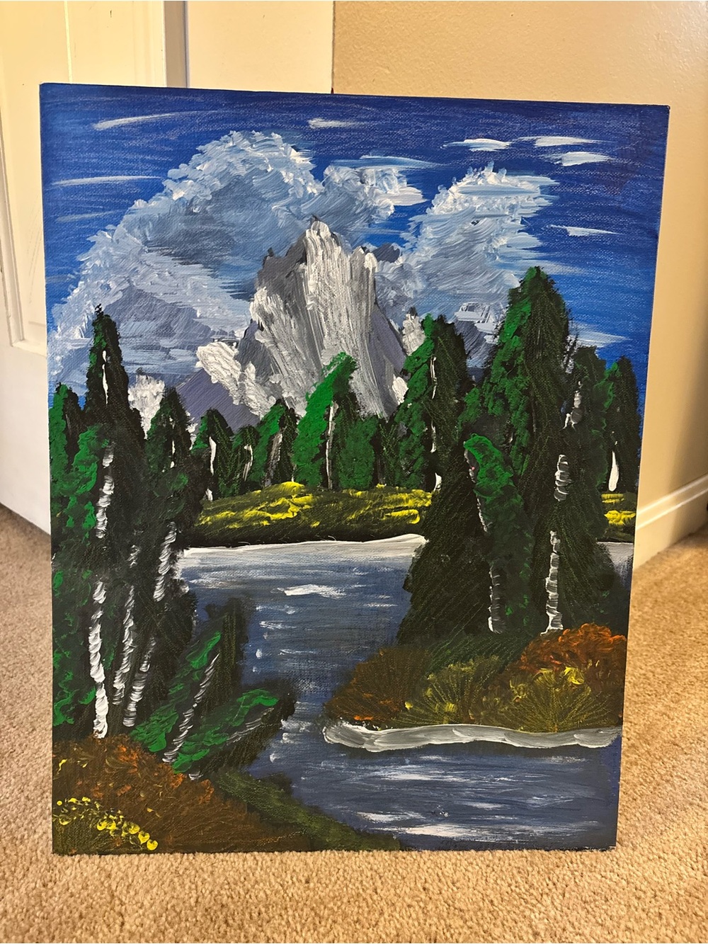 Original Hand-Painted Landscape Canvas Art in Blue and Green
